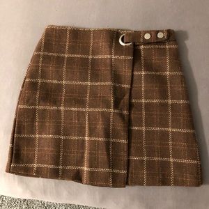 Brown Plaid Mini Skirt